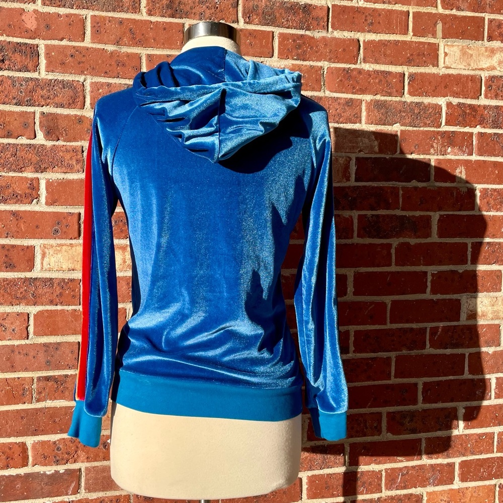 Aviator Nation Turquoise Velvet Full Zip Sweatshirt Hoodie Small Rainbow Stripes - Picture 6 of 13